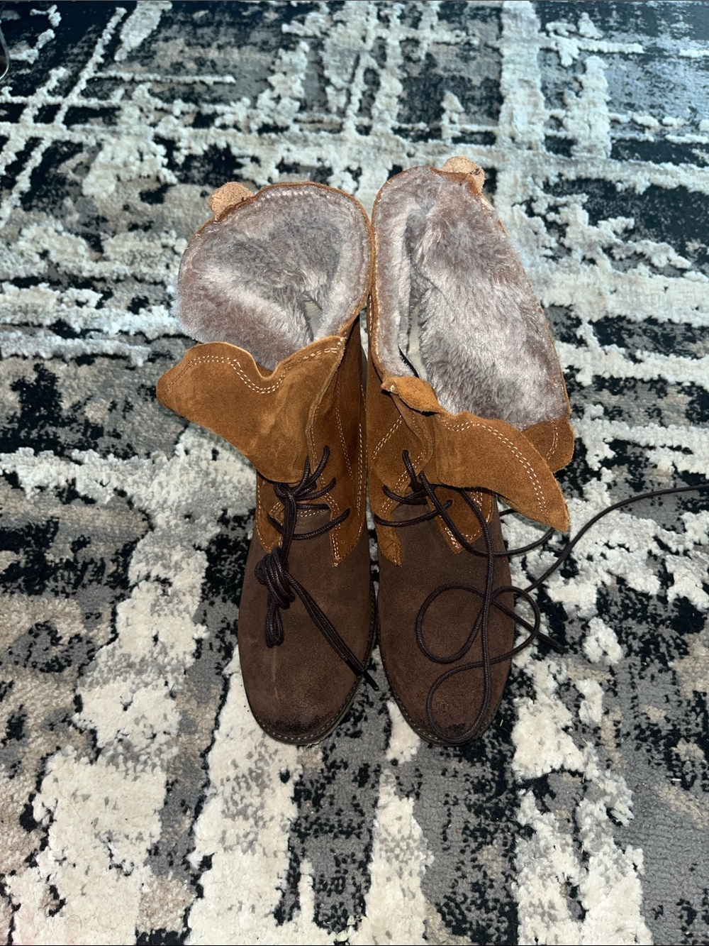Tamaris Brown Suede Lace-Up Fur-Lined Ankle Boots